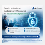 ArcLero security graphic featuring a digital lock/shield icon and security messaging with a Schedule Demo call-to-action.